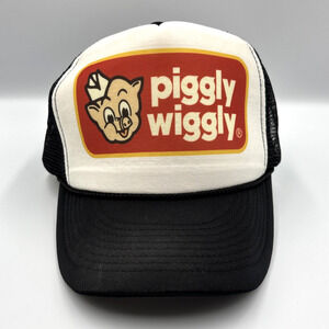 Piggly Wiggly Mens Trucker Hat Black Snapback Grocery Store Supermarket Cap